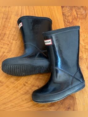 Hunter Kids Glossy Black Waterproof Rain Boots UK 7 US Toddler 8
